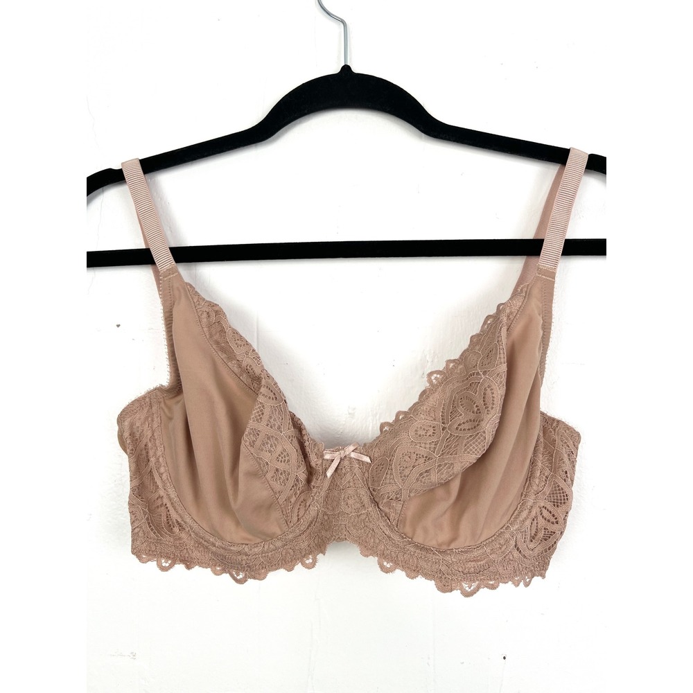 Charnos Rhapsody Plunge Bra US 32E UK 32DD Cappuccino Tan Lace Underwire NWT